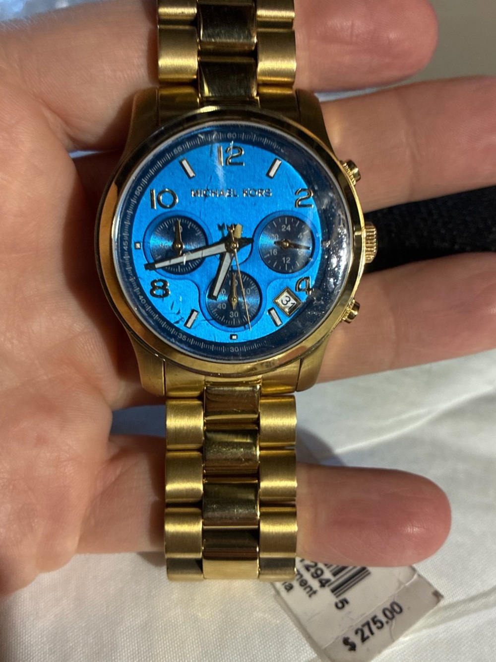 Michael Kors Gold-Tone Watch with Bright Blue Dial
